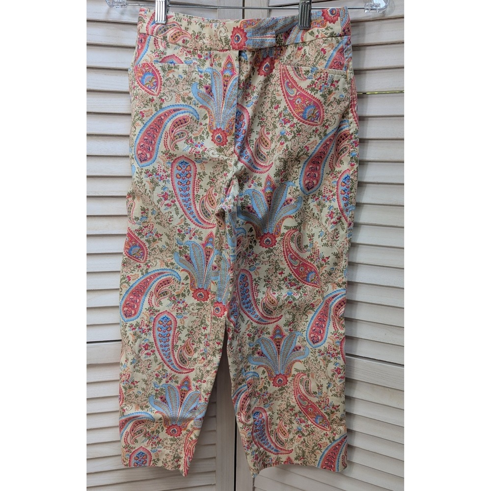 Talbots Petites Crop Pants 4P Multicolor Paisley Print Cotton Blend pink‎ blue